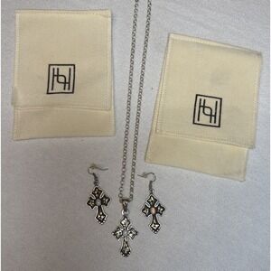 Hyo Sterling Silver 1/10 10K Gold Filled Western Rodeo Cross Necklace & Earrings